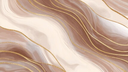 Luxurious marble texture blends brown, white, and gold. Fluid design suggests elegance and sophistication. Earthy tones evoke warmth and opulence. Neural network AI generated