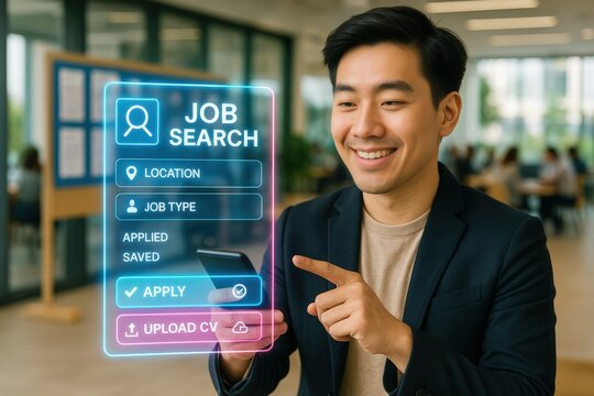 Job search techniques office environment digital content modern workplace engaging perspective career development strategies