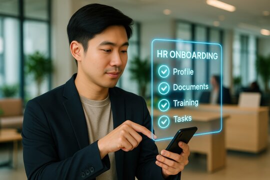 Streamlining hr onboarding process for new employees modern office environment digital interaction professional setting efficient workflow