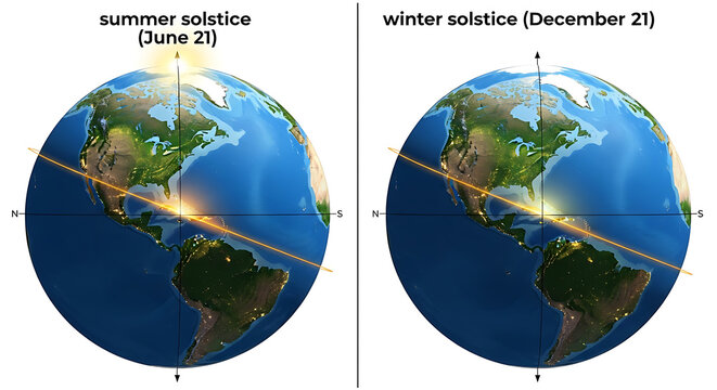 Earth s tilt and seasons illustrating summer solstice and winter solstice
