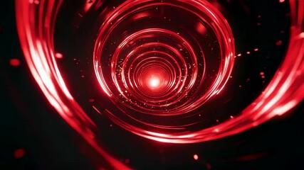 Abstract glowing red tunnel with swirling circular motion and shining center light creating a deep digital vortex perspective - Powered by Adobe