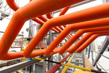 Ammonia pipeline and ammonia storage tank farm in the petroleum refinery.