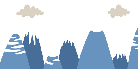 Obraz premium nursery wall art. children style border of mountains. simple design for preschool, school, bedroom, hospital. room mural, wallpaper, sticker