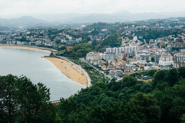 Scenic Overhead View of La Concha Beach and San Sebastian City in Basque Country