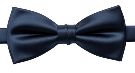 A classic navy blue satin bow tie isolated on transparent background, perfect for formal wear and special occasions