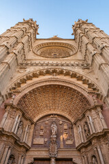 Beautiful facade of the Cathedral of Santa Maria of Palma in Palma de Mallorca, Balearic Islands, Spain.