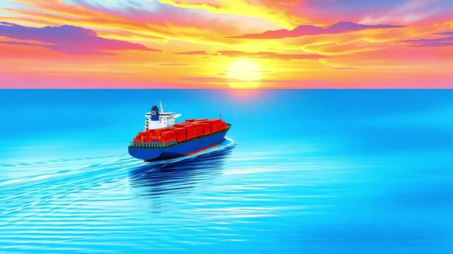 Transportation of large-sized cargo by sea vessel. Containers with cargo on board the ship. Concept of industry, business, sea freight transportation