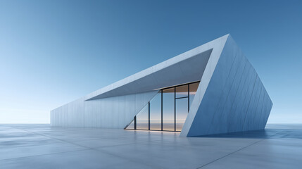 Fototapeta premium Modern Geometric Building with Glass Windows in Desert Landscape