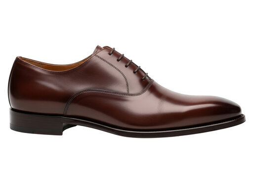A classic brown leather oxford dress shoe, isolated on transparent background, showcasing elegant craftsmanship and timeless style