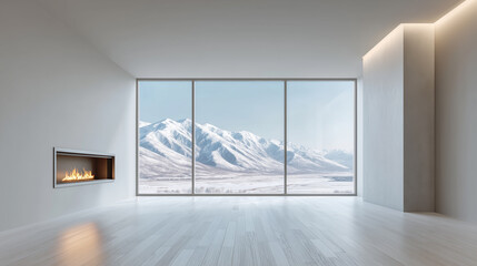 Minimalist Living Space with Mountain View and Fireplace