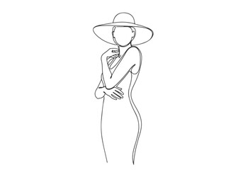 Elegant Woman in a Hat Continuous Line Drawing Art for Fashion and Style
