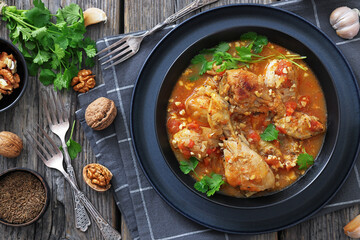 Chakhokhbili, Georgian chicken stew in a bowl