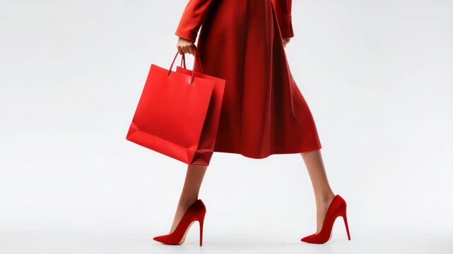 A fashionable lady walking with elegance in a chic outfit.