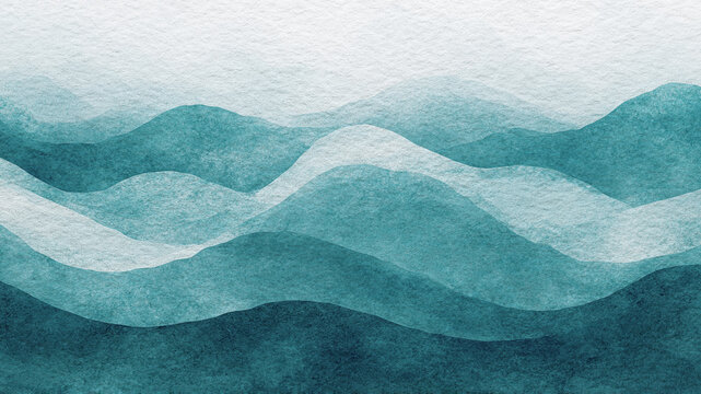 Blue azure turquoise abstract watercolor background for textures backgrounds and web banners design. Abstract background blue colors. Watercolor painting with turquoise sea waves pattern gradient