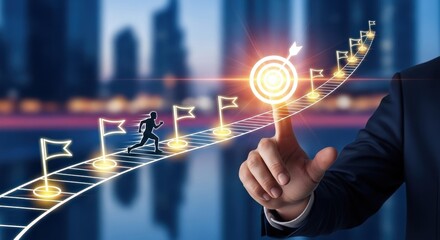 Businessman Reaching Goals Concept. Ai generation