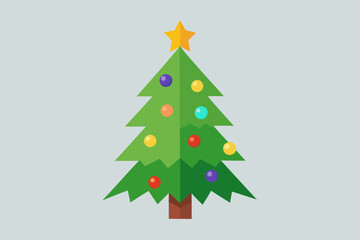 Flat design christmas tree with star and vibrant festive ornaments
