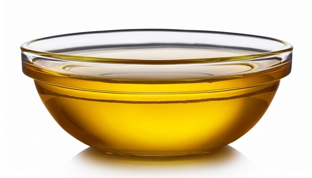 oil in glass bowl isolated on a white background