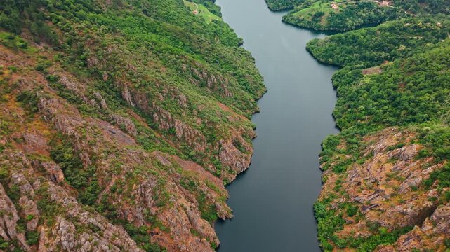Aerial view of the stunning Sil Canyon in Parada de Sil, Galicia, Northern Spain