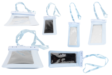 Waterproof Mobile Phone Case Blue with Lanyard Isolated on White background