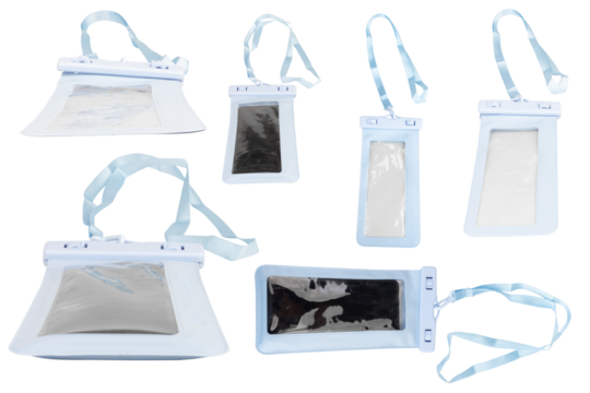 Waterproof Mobile Phone Case Blue with Lanyard Isolated on White background