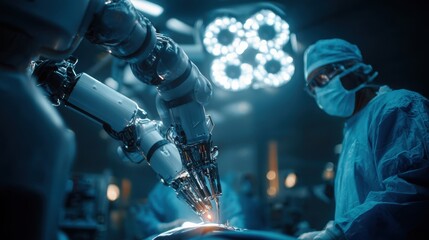 Medical Robot Performing Procedure with Doctor in Surgical Room
