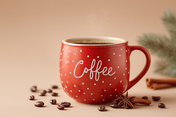 Czerwony, świąteczny kubek z napisem 