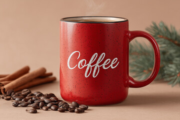 Czerwony kubek z napisem 