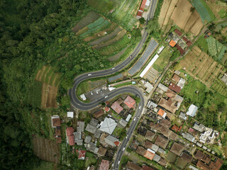 Curved mountain road serpentine in Bali, Indonesia