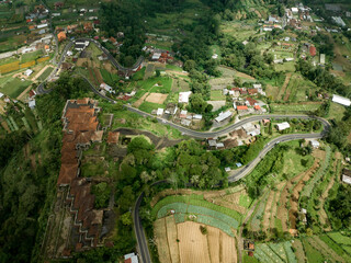 Curved mountain road serpentine in Bali, Indonesia