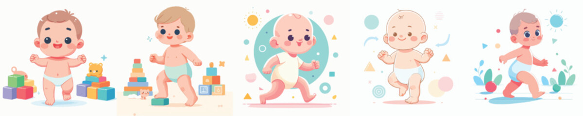 vector of baby learning to walk