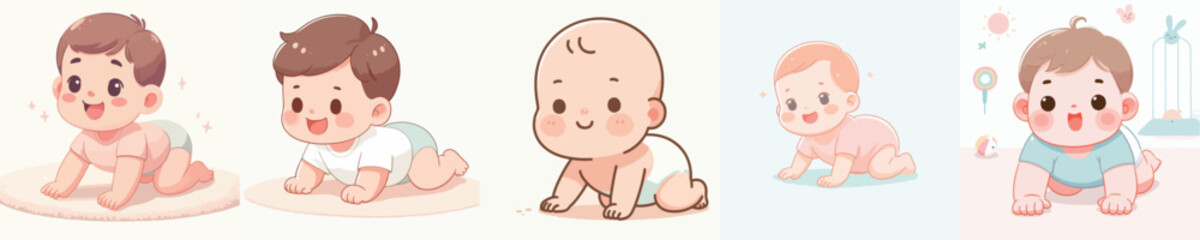 vector of baby learning to crawl