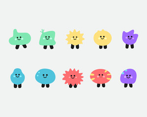 Cute Colorful Blob Characters Set – Kawaii Abstract Shapes with Smiling Faces