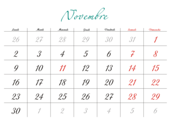 Minimalist French 2026 calendar with months and dates, clean typography design, white background