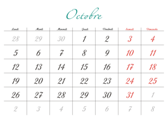 Minimalist French 2026 calendar with months and dates, clean typography design, white background