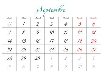 Minimalist French 2026 calendar with months and dates, clean typography design, white background