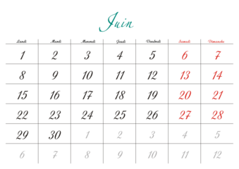 Minimalist French 2026 calendar with months and dates, clean typography design, white background