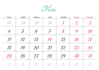 Minimalist French 2026 calendar with months and dates, clean typography design, white background