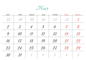 Minimalist French 2026 calendar with months and dates, clean typography design, white background