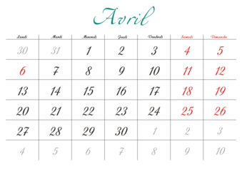 Minimalist French 2026 calendar with months and dates, clean typography design, white background