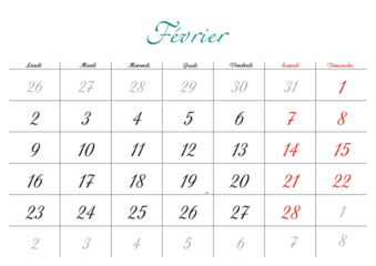 Minimalist French 2026 calendar with months and dates, clean typography design, white background