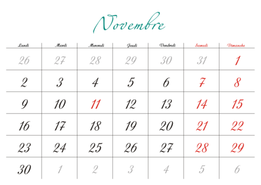 Minimalist French 2026 calendar with months and dates, clean typography design, white background