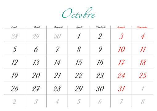 Minimalist French 2026 calendar with months and dates, clean typography design, white background