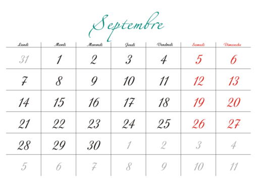 Minimalist French 2026 calendar with months and dates, clean typography design, white background