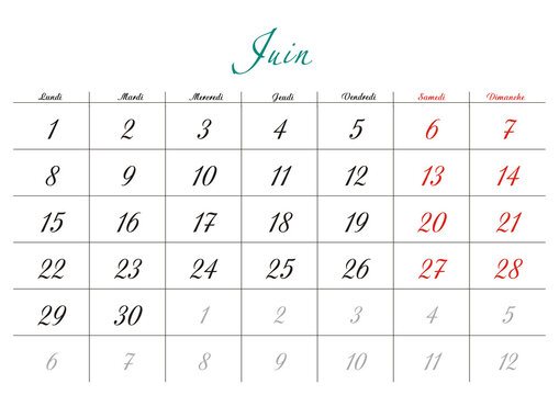 Minimalist French 2026 calendar with months and dates, clean typography design, white background