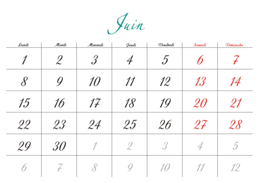 Minimalist French 2026 calendar with months and dates, clean typography design, white background