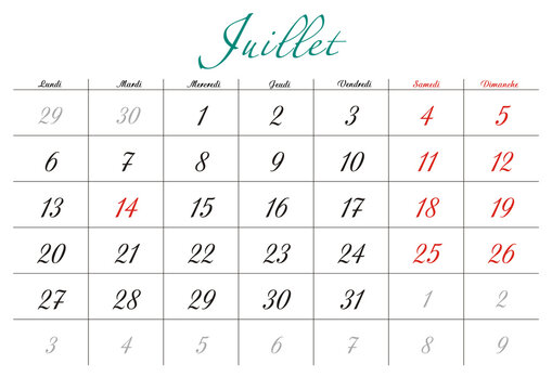 Minimalist French 2026 calendar with months and dates, clean typography design, white background