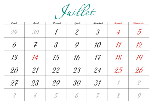 Minimalist French 2026 calendar with months and dates, clean typography design, white background