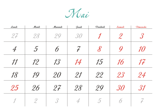 Minimalist French 2026 calendar with months and dates, clean typography design, white background