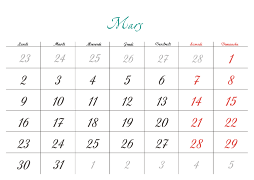 Minimalist French 2026 calendar with months and dates, clean typography design, white background