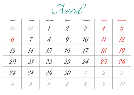 Minimalist French 2026 calendar with months and dates, clean typography design, white background